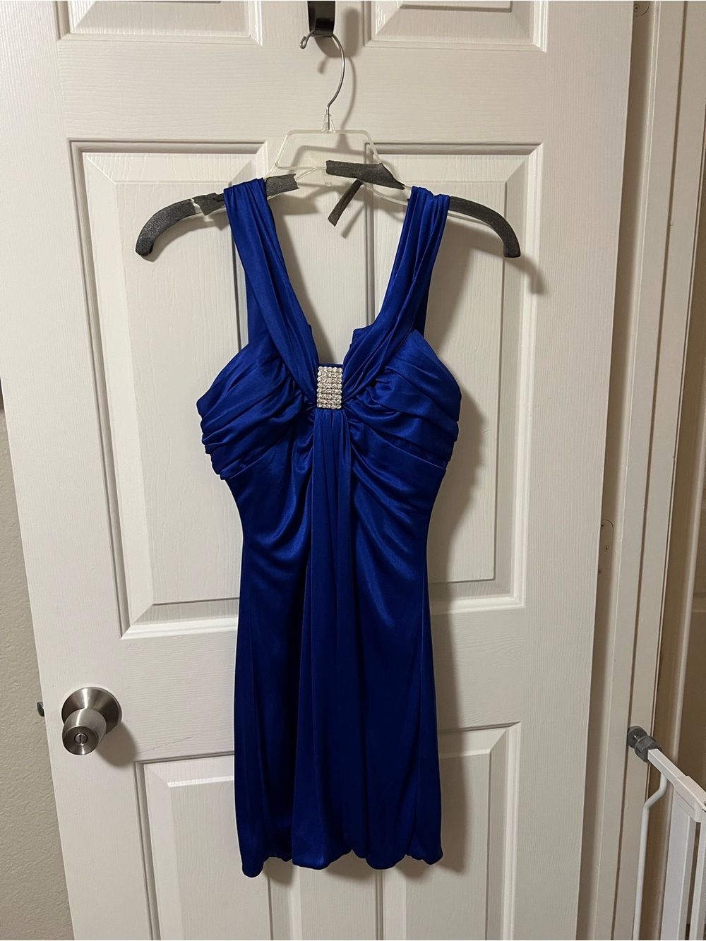 Windsor Royal Blue Sleeveless Evening Dress with Jewel Accent